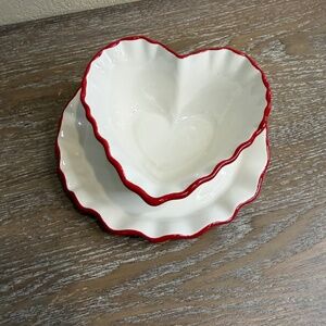 6.6 fl oz nwt Stoneware Heart Dip Bowl White & Appetizer Plate- Threshold